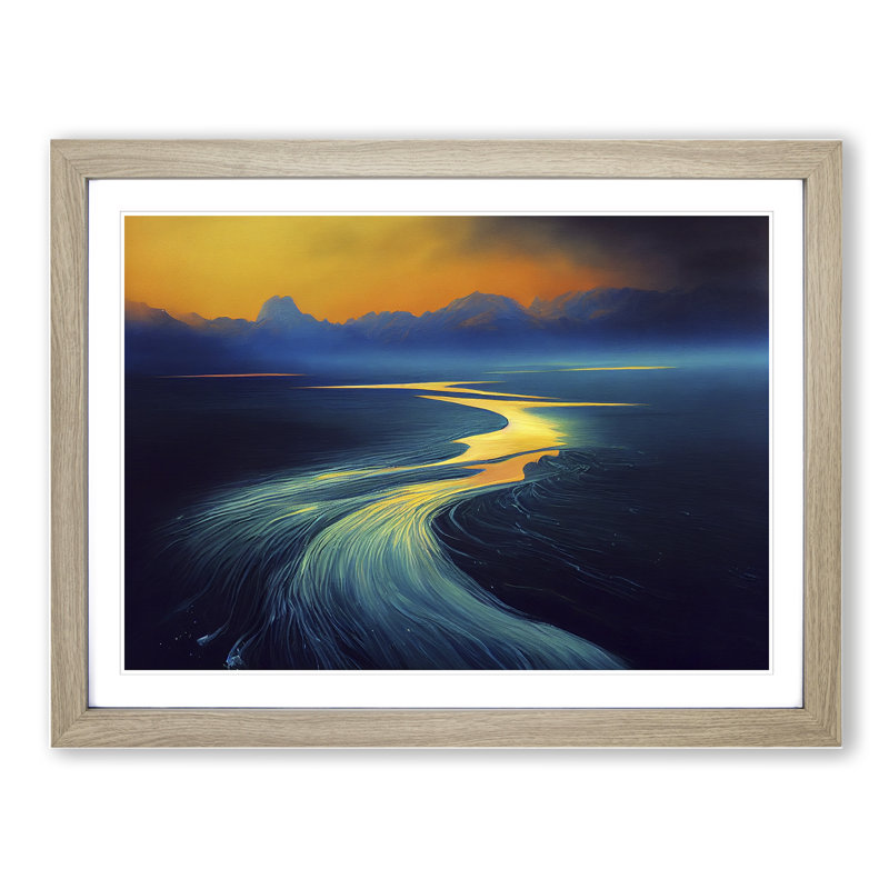 Golden Mountain River 1 Piece Single Picture Frame Wall Art, 34cm H x 46cm W x 2cm D, Oak Framed