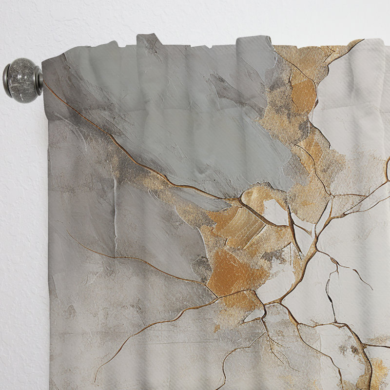 Genera Beige Gold Minimalism Potteries I - Spirals Curtain - Velvet Room Darkening - 1 Panel, 52" W x 90" L