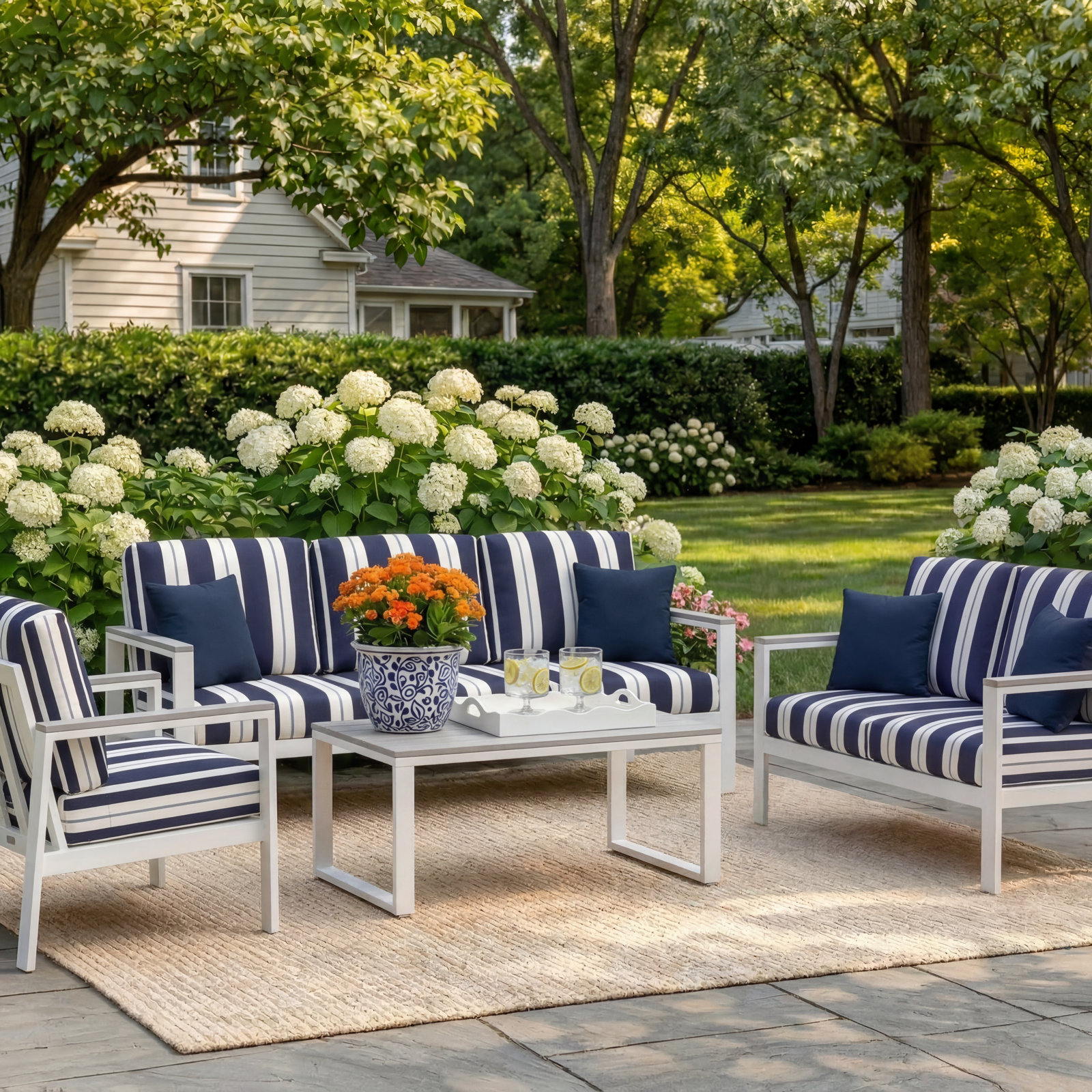Ronquillo 4 Person Seating Group With Sunbrella Cushions, White