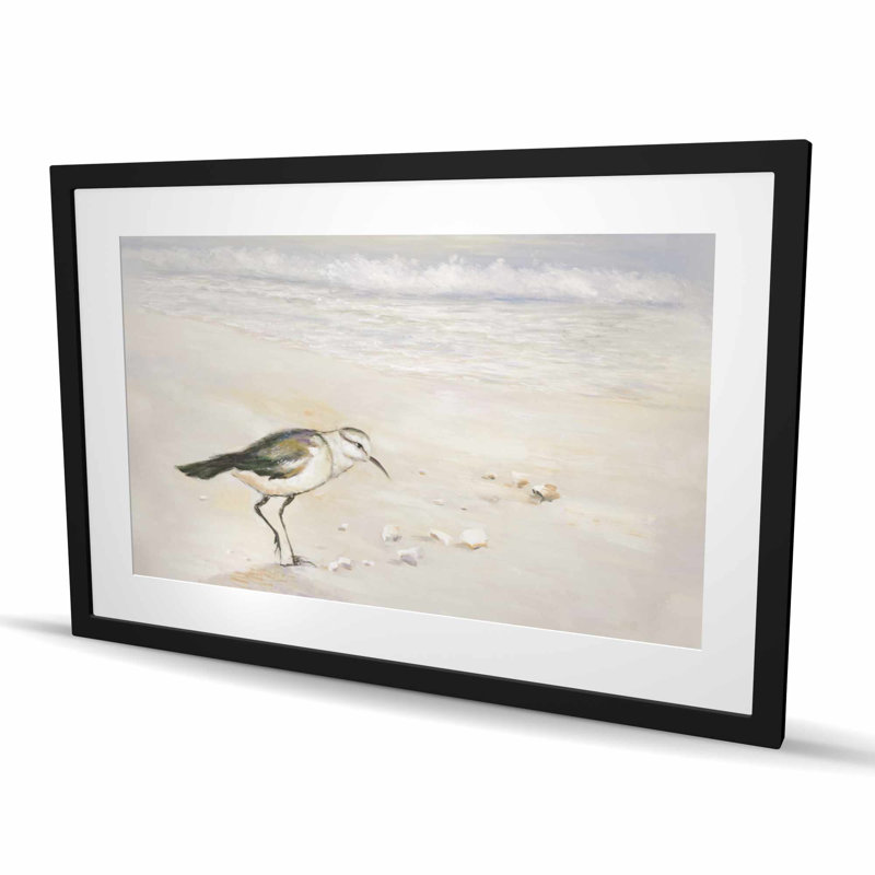 Imprimé Semipalmated Sandpiper Beach | Décoration encadrée beige, Bleu/Jaune/Beige, H 24 po x l 36 po, Noir