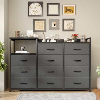Commode longue 49 tiroirs l 49,6 po avec tablettes à 2 niveaux, meuble télé pour chambre à coucher