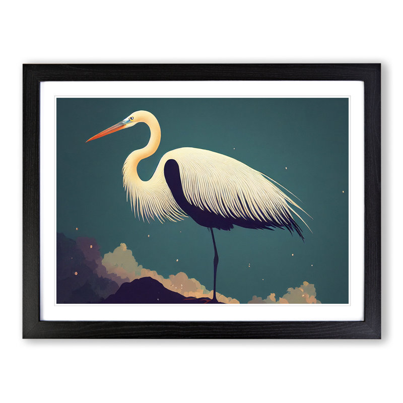 Unusual Heron Bird - Framed Print, Black, 25cm H x 34cm W x 2cm D