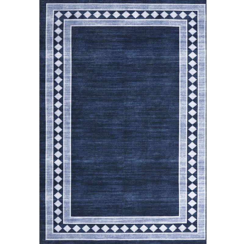 Hallway Washable Runner Rug 2x6 Modern Geometric Area Rug with Non Slip Backing, Low Pile & Stain Resistant Kitchen Runner Carpet for Entryway Bedroom Bathroom Laundry, Navy