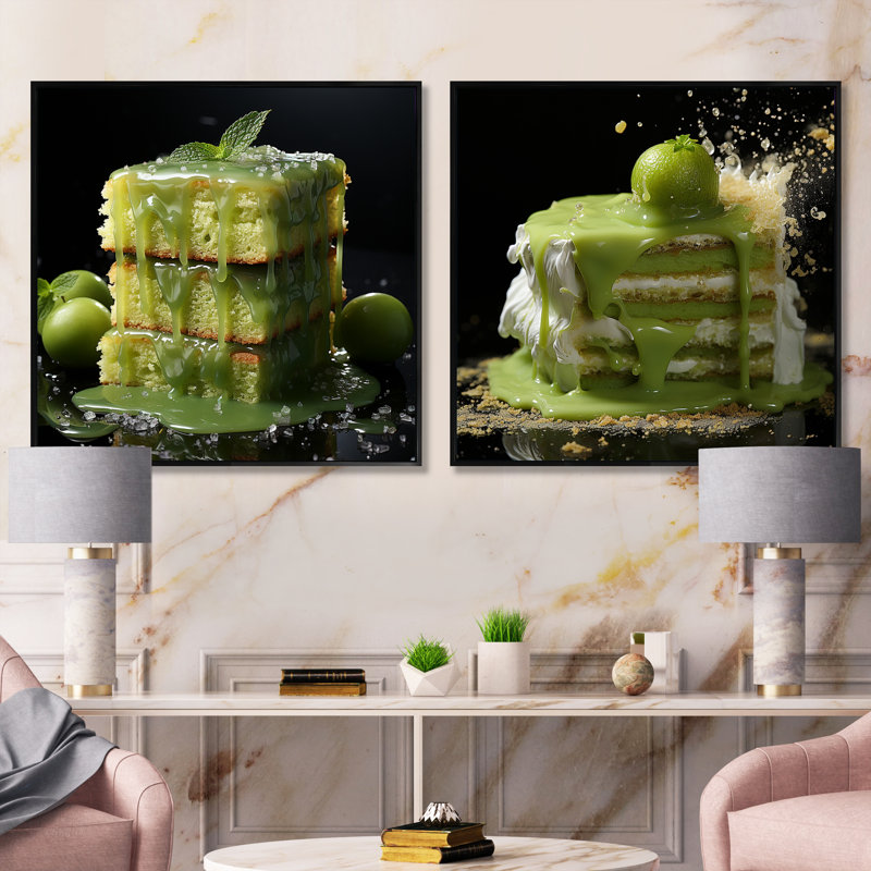 Infusion - Gâteau de dessert vert - ensemble de 2 pâtisseries carrées, Cadre flottant noir, H 30 po x l 61 po