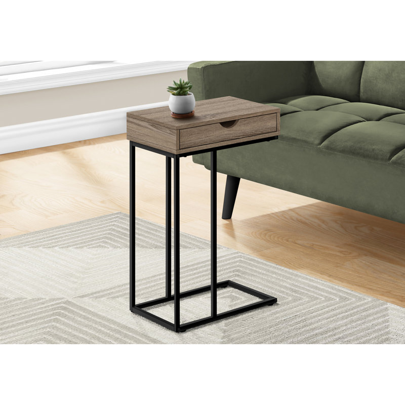 Table de bout avec rangement en stratifié brun et métal noir