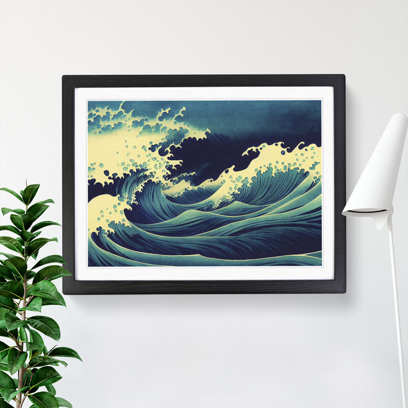 Japanese Waves Crashing Vol.2 - Single Picture Frame Print, 25cm H x 34cm W x 2cm D, Black Framed