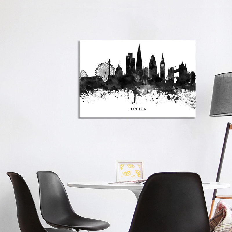 London Skyline Black & White by WallDecorAddict - Wrapped Canvas Print, 101.6 cm H x 66.04 cm W x 1.91 cm D
