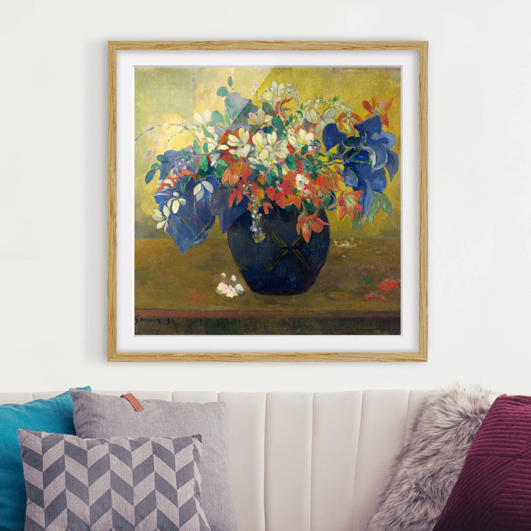 Gerahmtes Papierbild Vase mit Blumen von Paul Gauguin