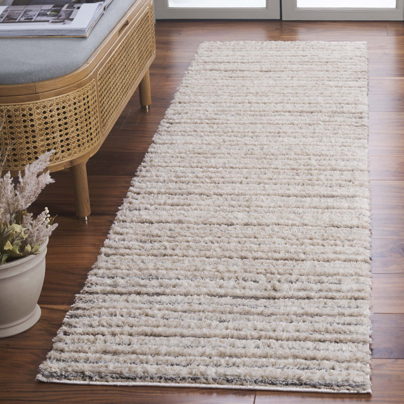 Tapis à poil long gris / beige Seattle 910, Tapis de couloir 2 pi 3 po x 8 pi
