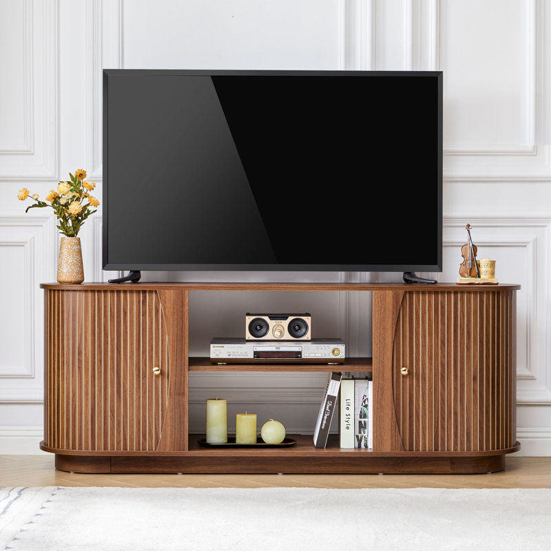 62" TV Stand with Tambour Door, Brown