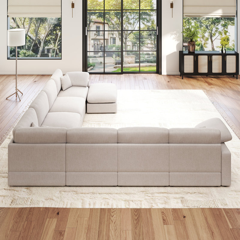 Canapé modulaire en L 8 pi avec 8 repose-pieds et accoudoirs rembourrés en tissu moelleux 8 pièces