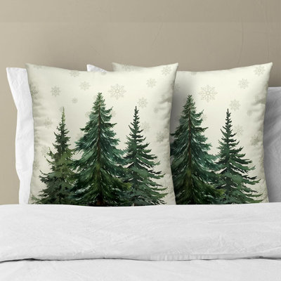 Pine Tree Throw Pillow Covers 18X18 In, Winter Snow Green Forest Decorative Pillow Cases Double-Sided Square Cushion Cover For Outdoor Home Living Room Bed Sofa Couch