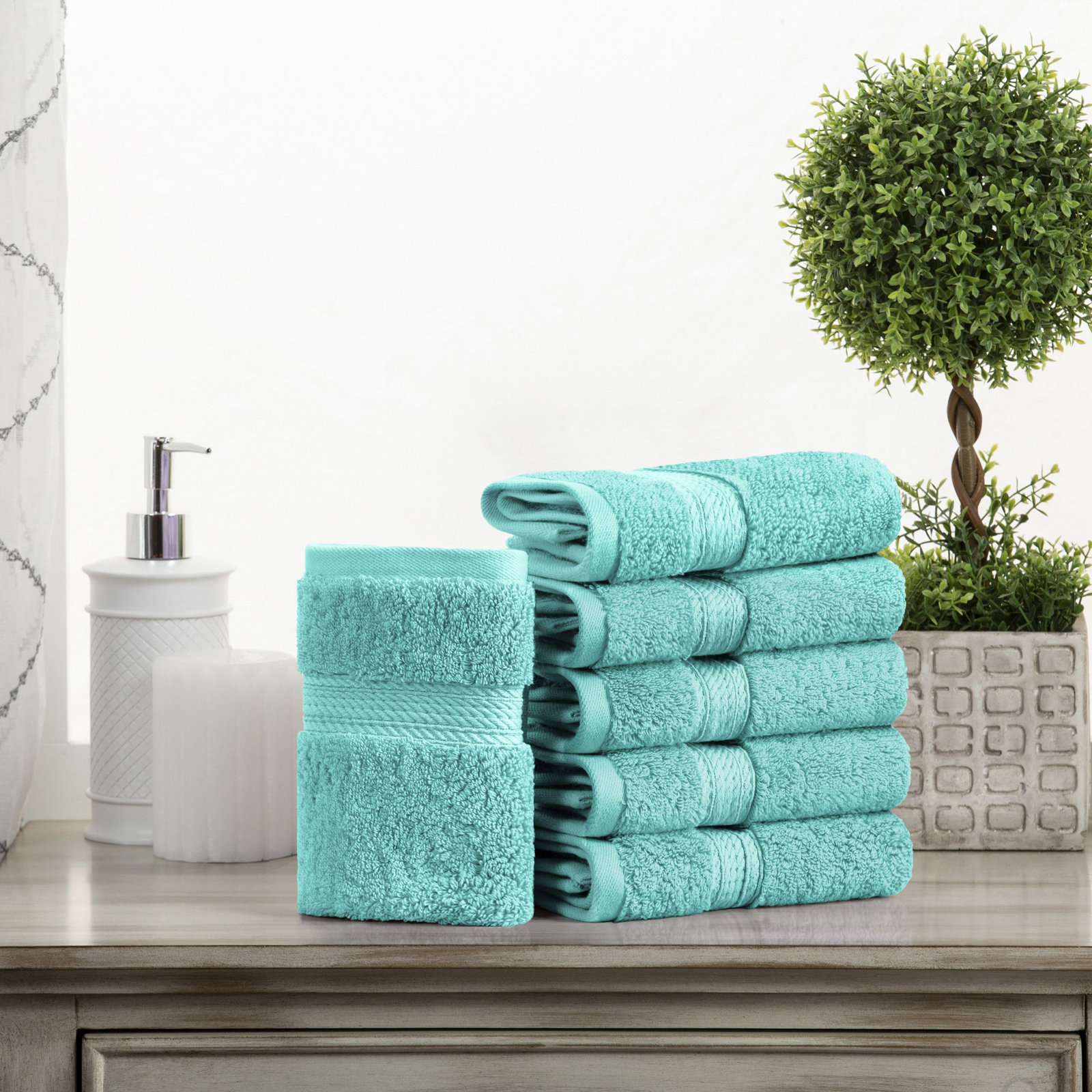 Egyptian Cotton Washcloth Set, Turquoise, Washcloth - 6 Pack