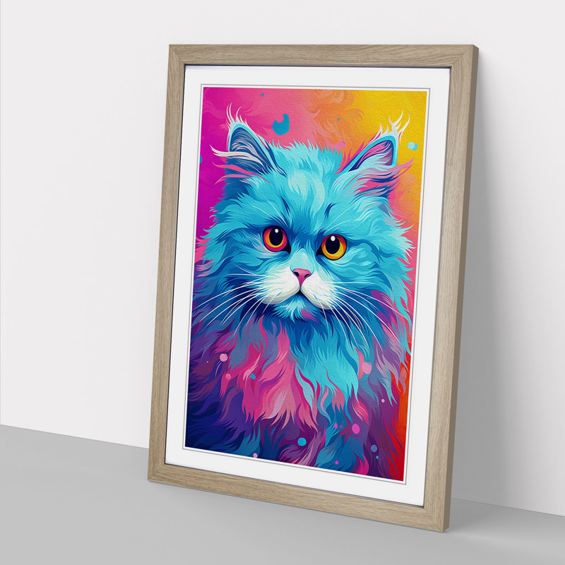 Persian Cat Pop No.2 - Single Picture Frame Print on Wood, Oak Framed, 46cm H x 34cm W x 2cm D