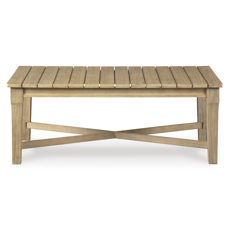 Beige Eucalyptus Wood Outdoor Coffee Table with Protective Coating