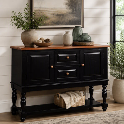 Black And Antique Oak Country Style 1pc Server Solid wood Turned Leg Design Dining Room Furniture