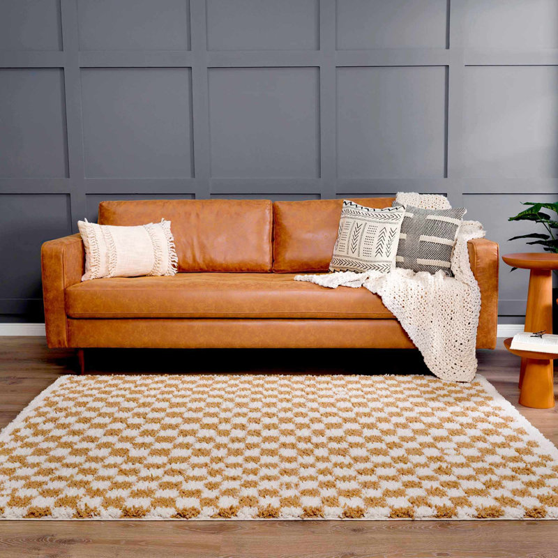 Tapis jaune à carreaux Viesville, Rectangle 8 pi 10 po x 12 pi