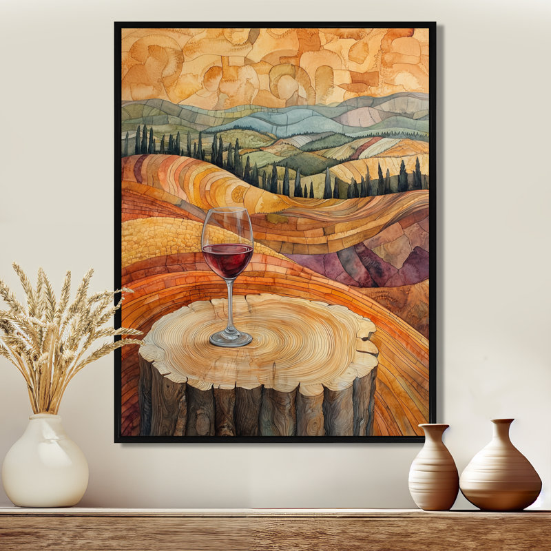 Gracilyn vignoble avec verre de vin en Provence, paysage encadré, H 44 po x l 34 po, Impression encadrée flottante, Noir