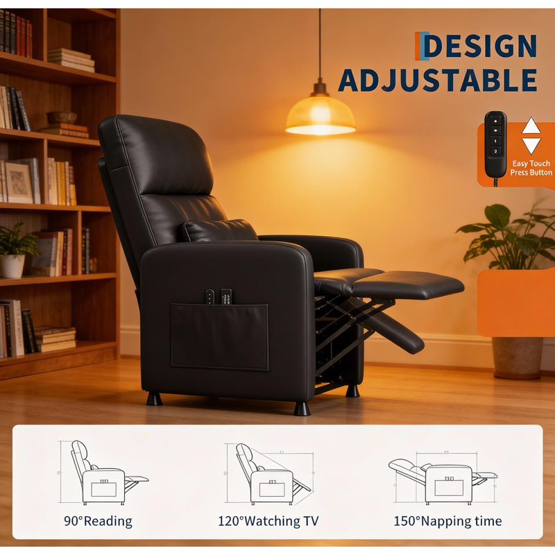 Fauteuil inclinable électrique, avec massage et chaleur, Noir