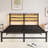 Industrial Style Queen Metal Bed Frame, Wooden Headboard, Lights, Functional Shelf, , No Box Spring 'D Rustic Brown Size, Headboard Storage, Bright Lights-1148508636-1148508637