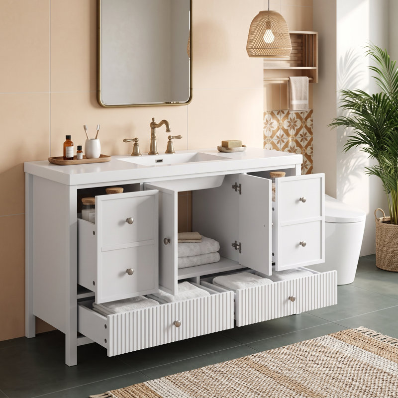 Meuble-lavabo autoportant avec lavabo simple, Blanc