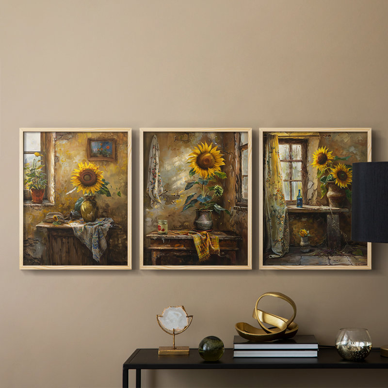 Floral Study  Series  CLXIX  -Set Of 3 Framed Giclee Prints -Ready to Hang, 10" H x 8" W, Natural Framed