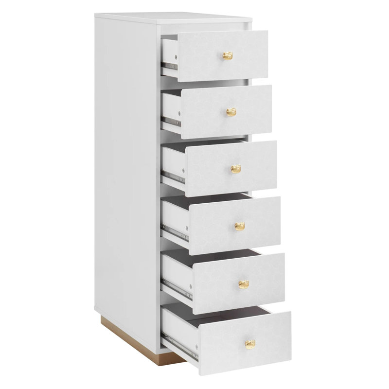 Hello Kitty SlayStation 6 Drawer with All Over Hello Kitty Pattern Front Panels Makeup Vanity Storage Unit, White Gold