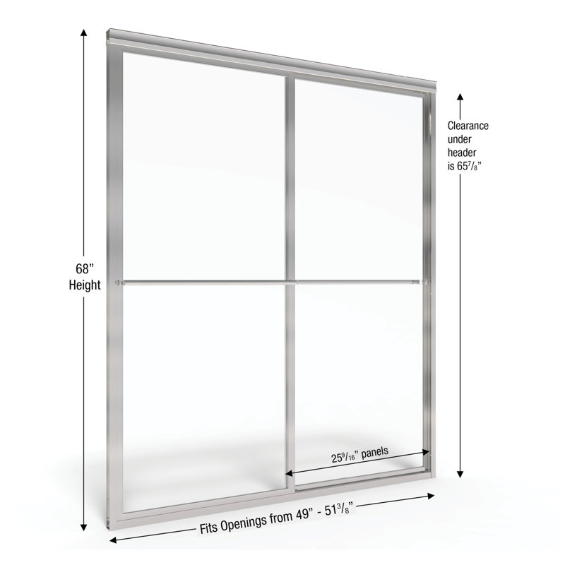 Porte de douche encadrée Deluxe l 49 "x H 68", Nickel brossé, Pluie