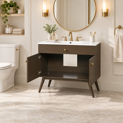 Meuble-lavabo 36 po avec lavabo en céramique et portes en bois massif