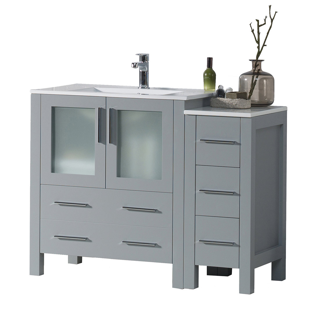 Blossom 42'' Solid Wood Bathroom Vanity  – Ceramic Sink, Side Cabinet, Soft-Close Drawers & Tempered Glass Doors Blossom Base 