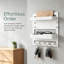2‑Tier Adhesive Bedside Shelf with Hooks, White