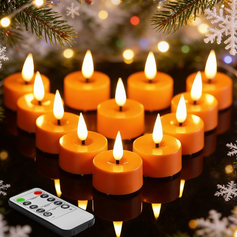 12 bougies chauffe-plat à DEL sans flamme avec télécommande - orange