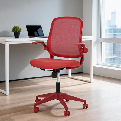 Red Ergonomic Office Chair with Flip-Up Arms, Breathable Mesh Desk Chair with Lumbar Support, Adjustable Swivel Computer Chair