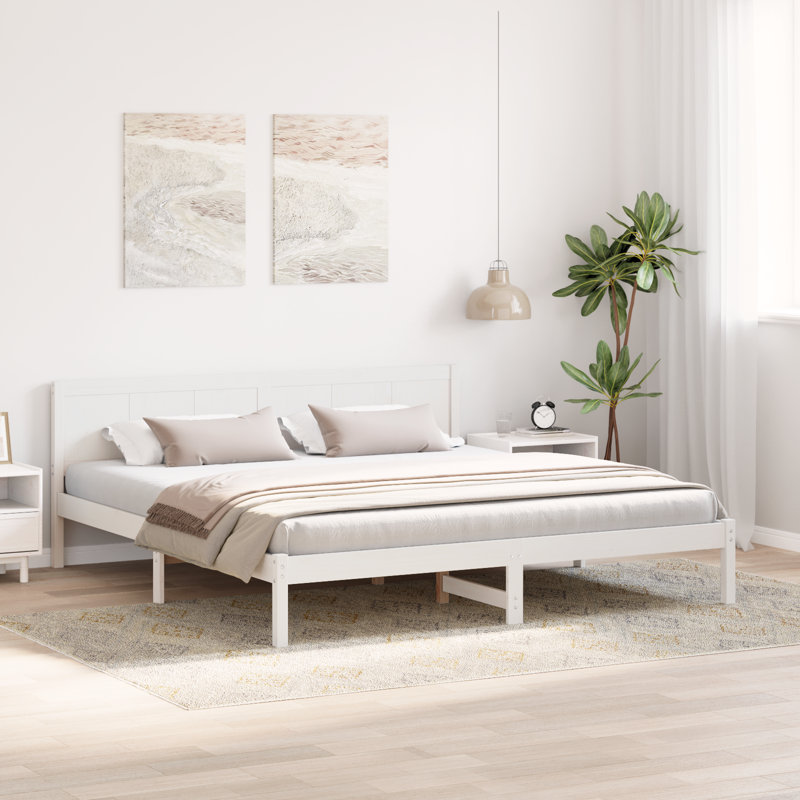 87-8 Bed Frame with Headboard Solid Pine wood, White, 205.5cm x 205.5cm