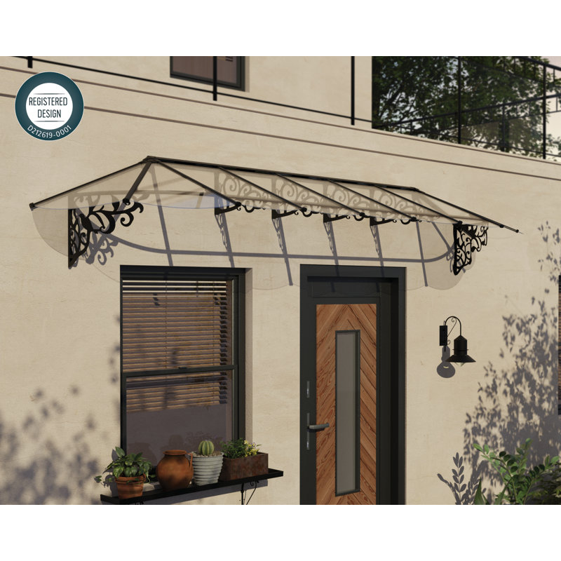 Palram - Canopia Lily Polycarbonate Clear Stationary Dome Door and Window Awning, 31.4" H x 168" W x 36" D