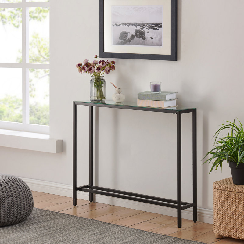 Mini-console étroite avec plateau en miroir Darrin, Noir