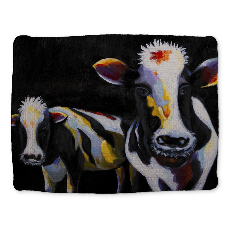 Napperon tressé blanc avec deux vaches amusantes - Décoration intérieure