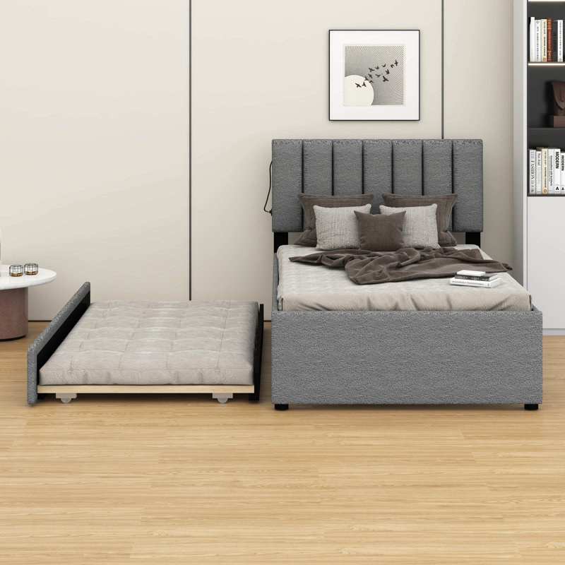 Lit plateforme tapissier simple Teddy, Gris