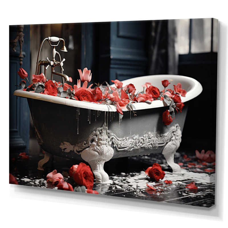 Red Floral Bath II - Laundry Wall Art, 12" H x 20" W x 1" D, Wrapped Canvas