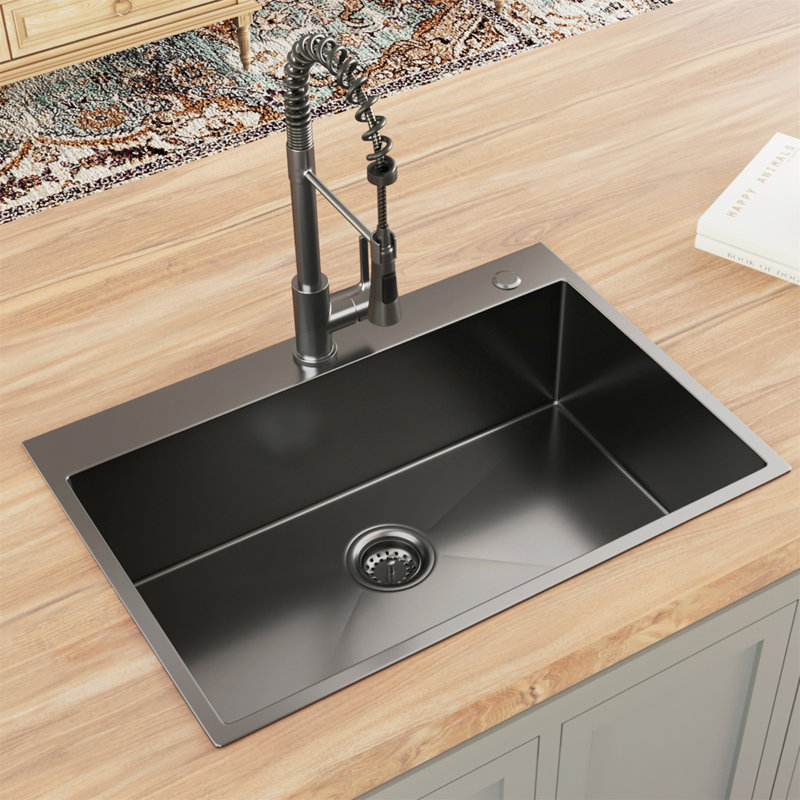 30 Inch Drop-In Single Bowl Kitchen Sink, Gunmetal Black