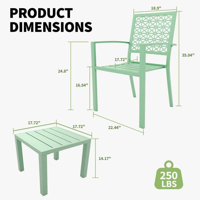 2 - Person Patio Dining Set with Square Table, Green