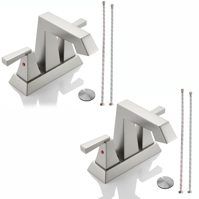Modern Centerset Bathroom Faucet with Pop-Up Drain&Supply Lines(Set of 2), Brushed Nickel
