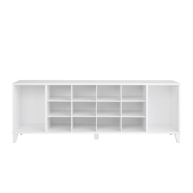 White Wooden Entryway Shoe Storage Bench with 14 Cubbies