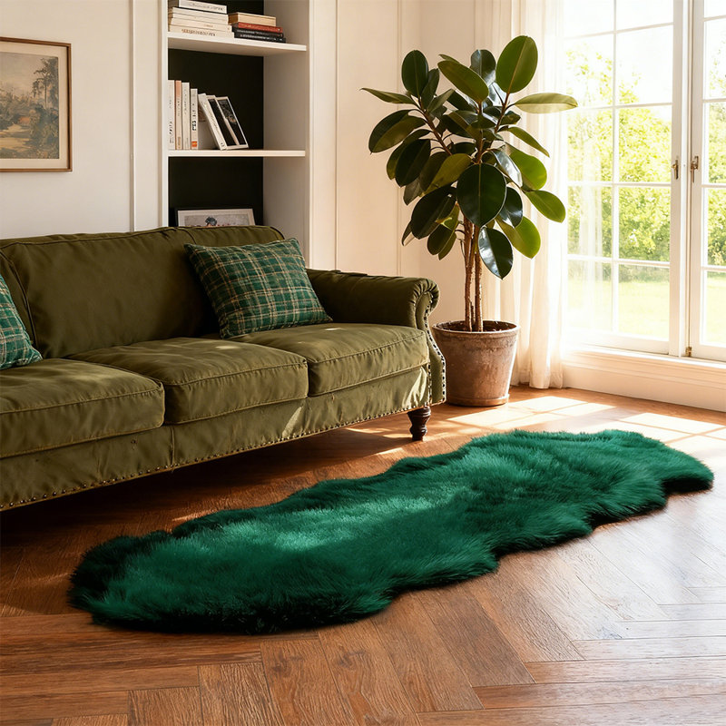 Cozy Thick Gray Faux Sheepskin Area Rug, Novelty 2' x 6'