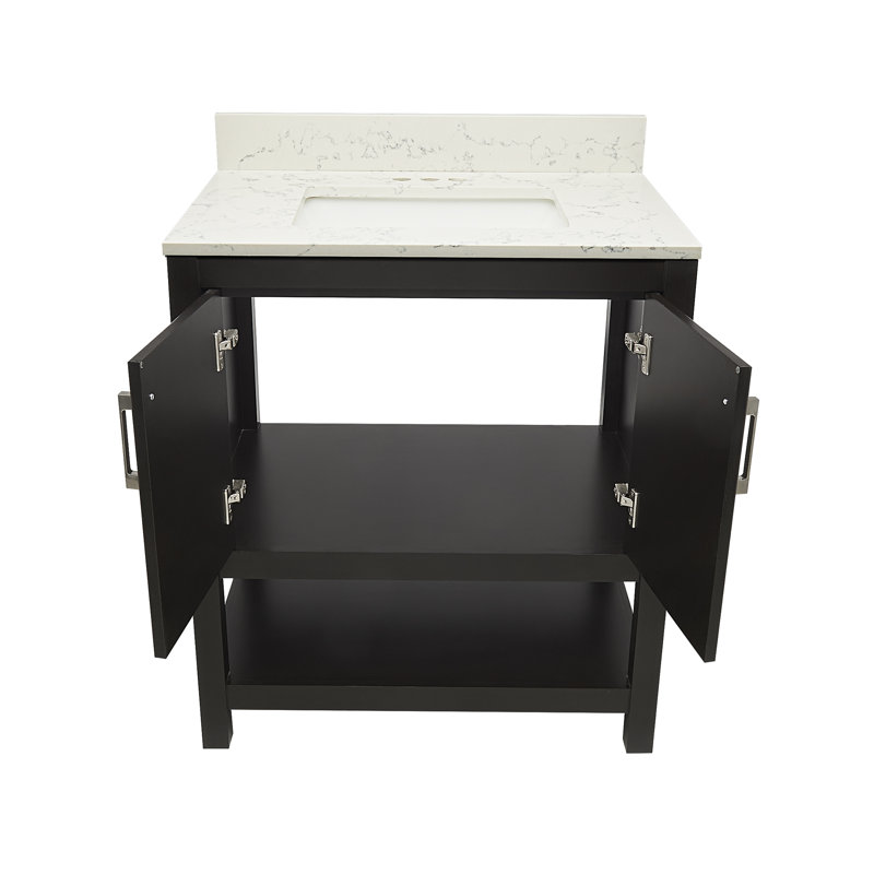 31'' Single Bathroom Vanity with Engineered Quartz Top, Espresso, Lyra White