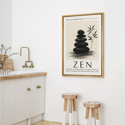 Zen Stones with Bamboo Minimalist Calm Balance Art Framed Canvas Master Bedroom Wall Art Work Print
