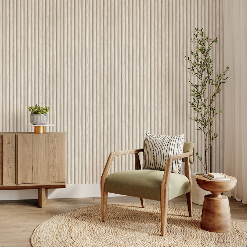 Fluted Wood Effect Wallpaper, Ash