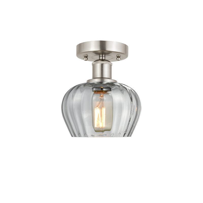 Plafonnier semi-encastré Noille Glass, Transparent, Nickel satiné brossé, H 8,25 po x l 6,5 po x P 6,5 po