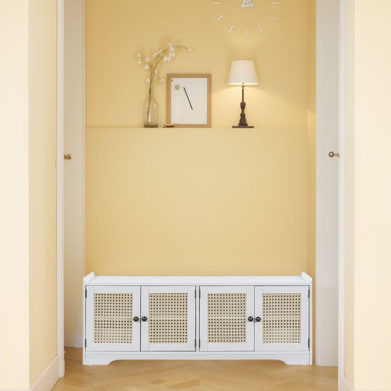 Shoe Storage Bench with Removable Cushion, and Adjustable Shelves, White