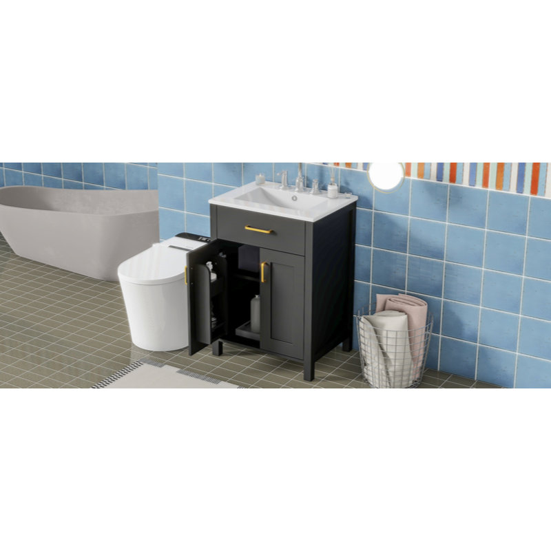 Ensemble de meuble-lavabo 24 po avec lavabo en céramique et 2 portes à fermeture en douceur